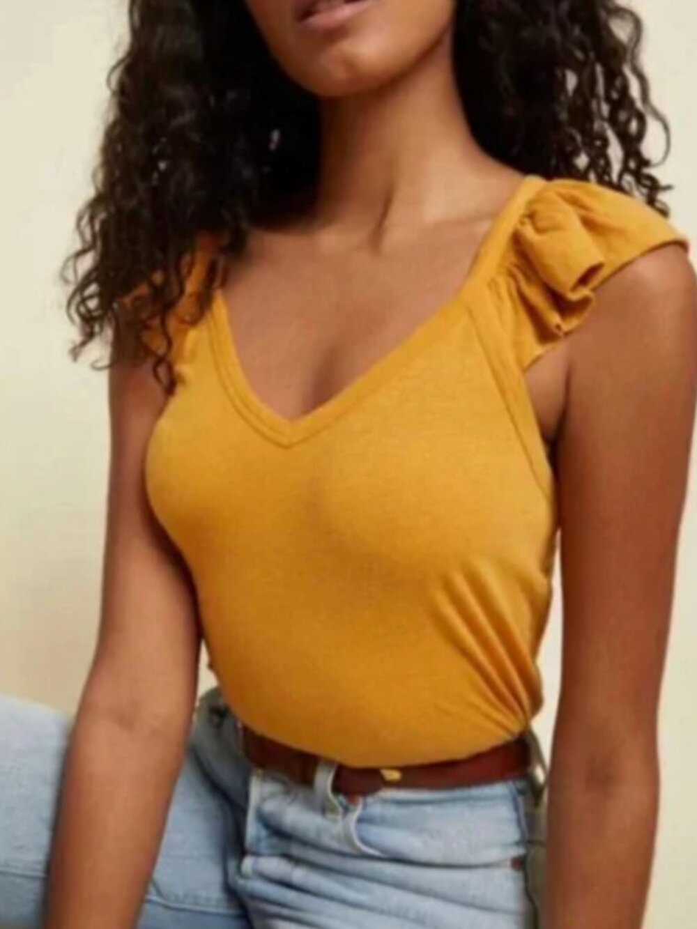 NATION LTD NWT Evereve Aven Pima Cotton Ruffled Cami in Mustard
